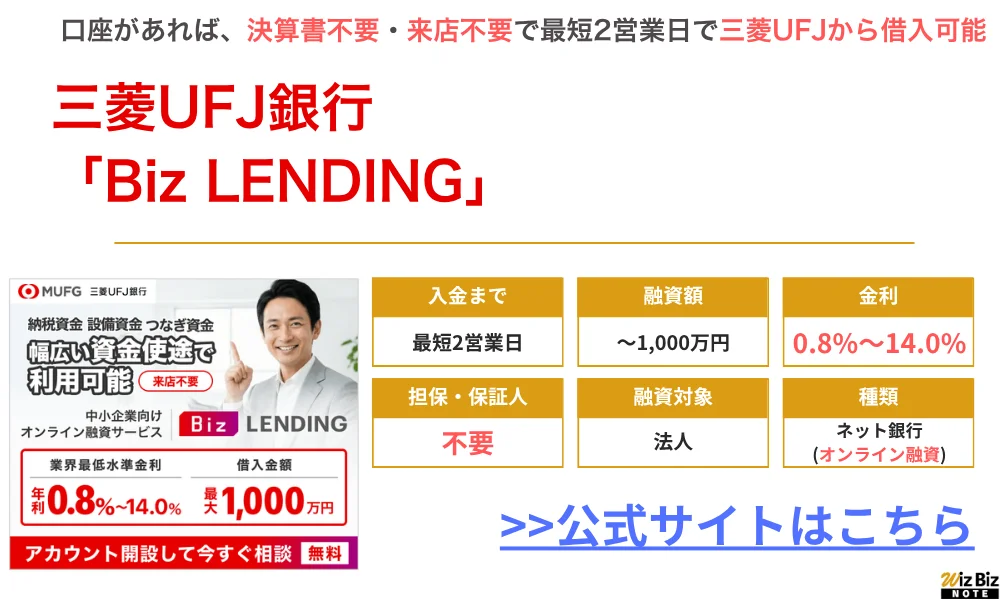 三菱UFJ銀行「Biz LENDING」ビジネスローン